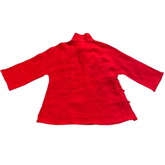 Coral/red Japanese style blouse looks like linen with beautiful embroide… - Picture 4 of 12